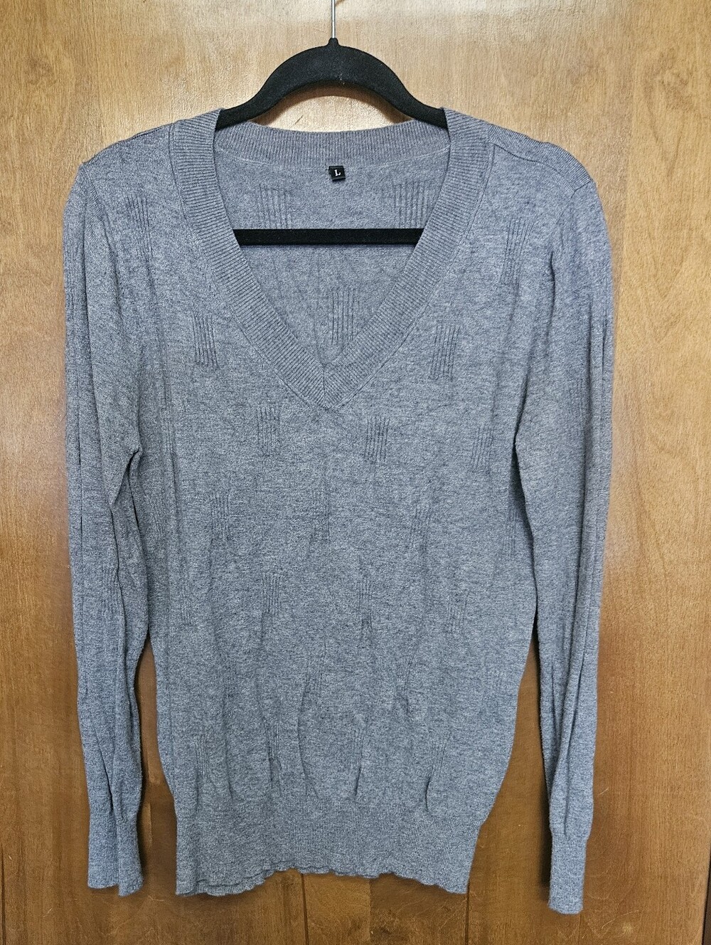 Gray V-Neck Knit Sweater
